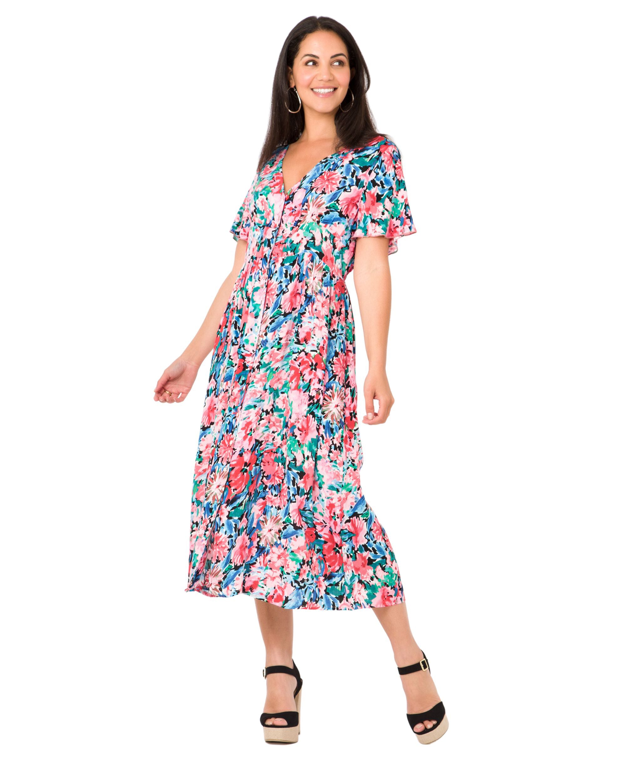 KRISP Cap Sleeve Floral Midi Dress (11093)